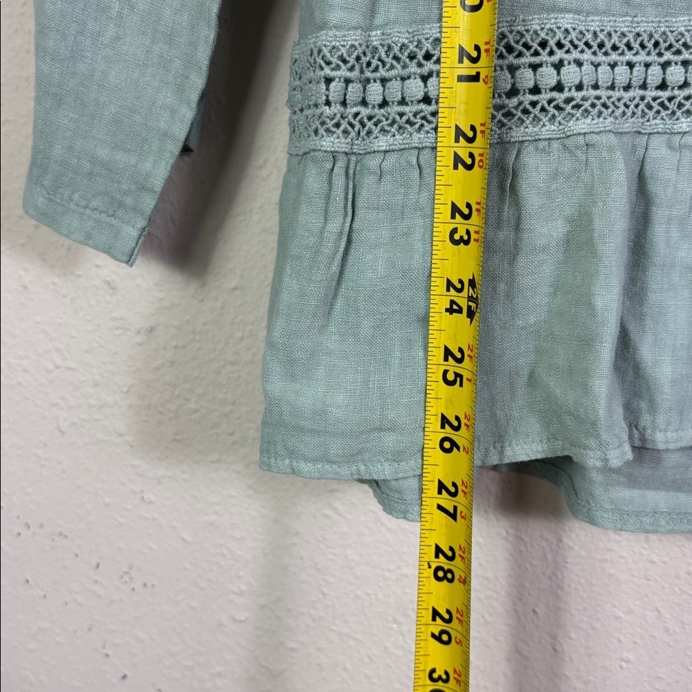 Terzo Millennio 100% Linen Green Top Roll Up Sleeves Blouse Relaxed Fit size L - Picture 11 of 11